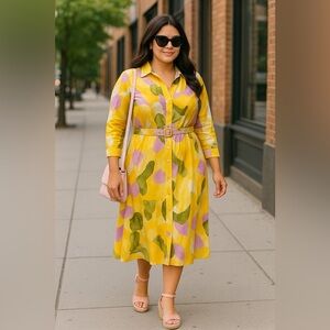 French Connection Long Shirt Dress Multicolor Abstract Print Size XL NWT